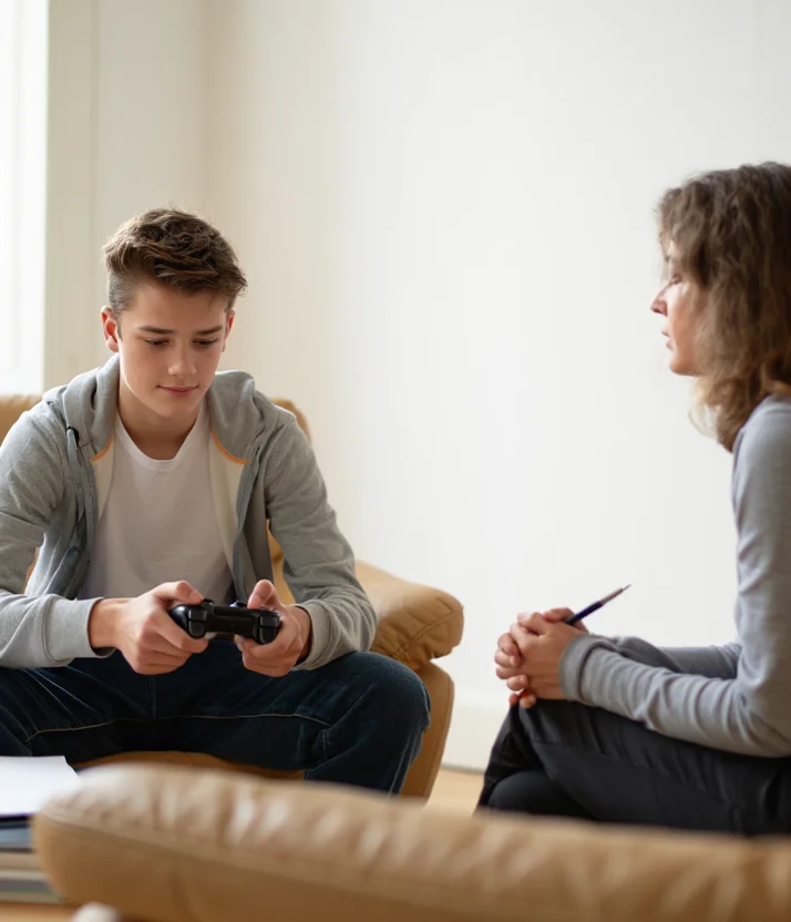 Подросток разговаривает с женщиной